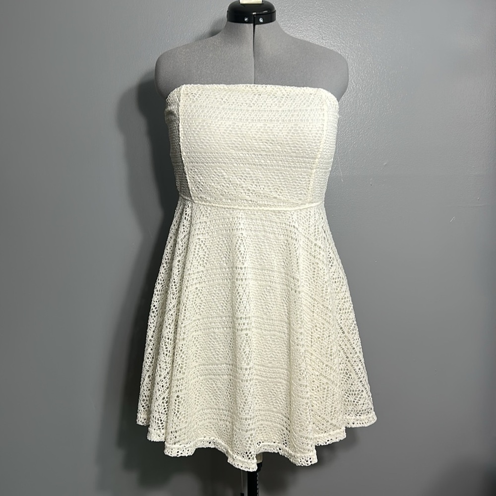 Express large dress lace white strapless mini skater